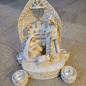 Elegant Cream Nativity Scene Candle Holder